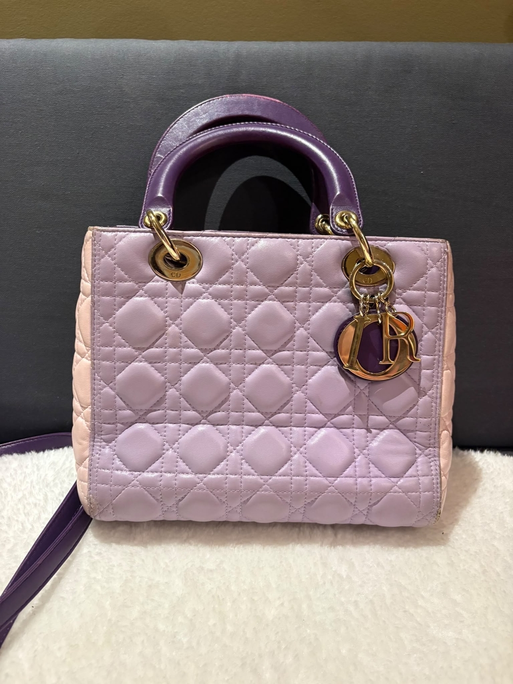 Dior Lavender and Purple Lady Dior Quilted Top Handle Bag